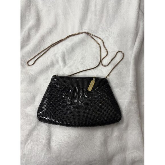 Whiting & Davis Black Mesh Crossbody Evening Bag with Gold Chain Strap - Picture 2 of 10